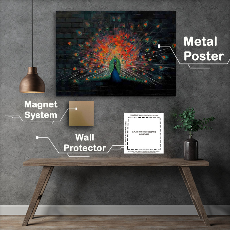 Buy Metal Poster : (The painted peacock on a wall)