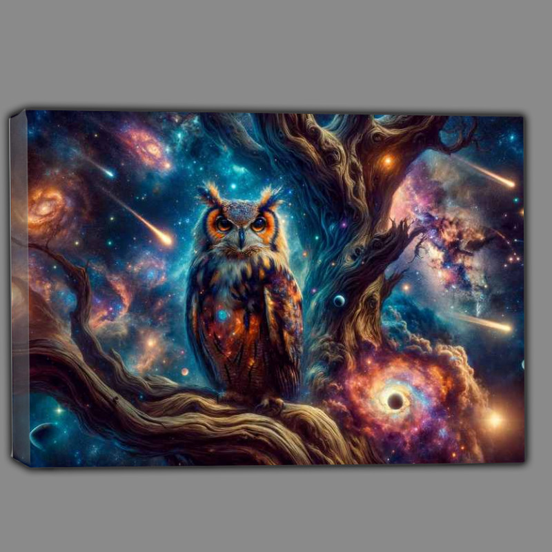 Buy Canvas : (wise owl its feathers a nebulous deep space)