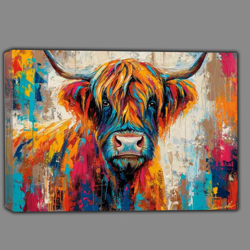 Buy Canvas : (A Colourful highland cow painted style)