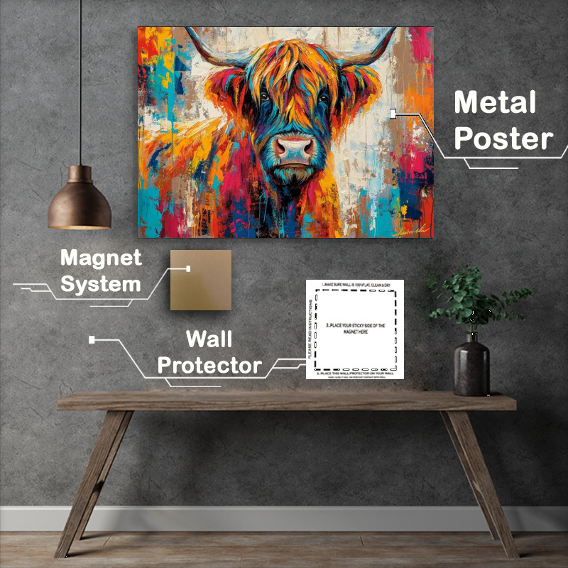 Buy Metal Poster : (A Colourful highland cow painted style)