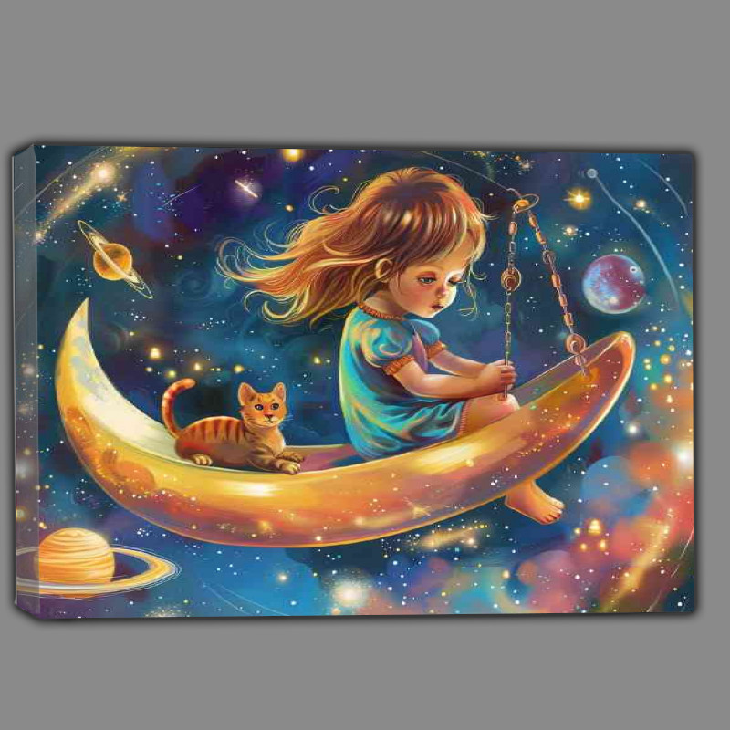 Buy Canvas : (A Little girl and cat playing in space)