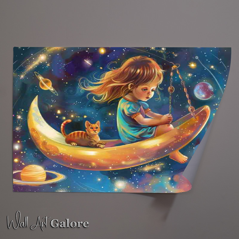 Buy Unframed Poster : (A Little girl and cat playing in space)