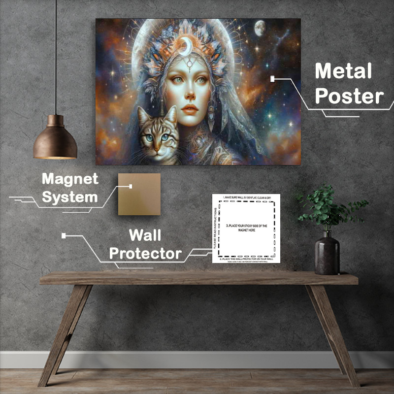 Buy Metal Poster : (A captivating woman with an ethereal beauty Cat)