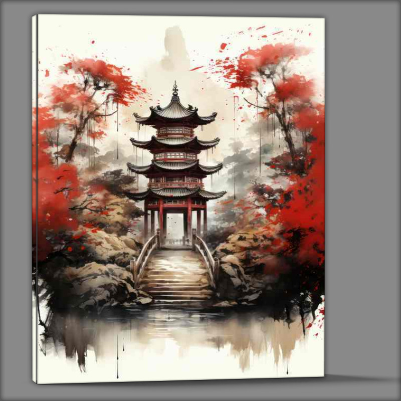 Buy Canvas : (Japanese temple of tori gate watercolor artwork)