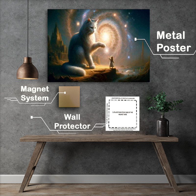 Buy Metal Poster : (A majestic cat and a small girl reaching out to touch)