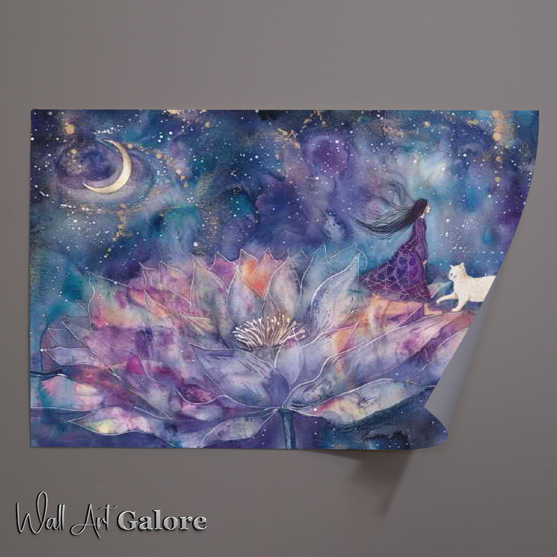 Buy Unframed Poster : (A whimsical water lilly on in the sky white cat)