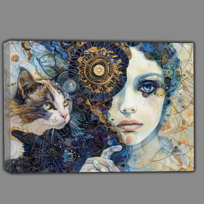 Buy Canvas : (A woman with a cat next to her face in an abstract style)