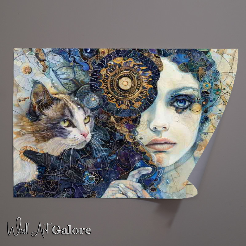 Buy Unframed Poster : (A woman with a cat next to her face in an abstract style)