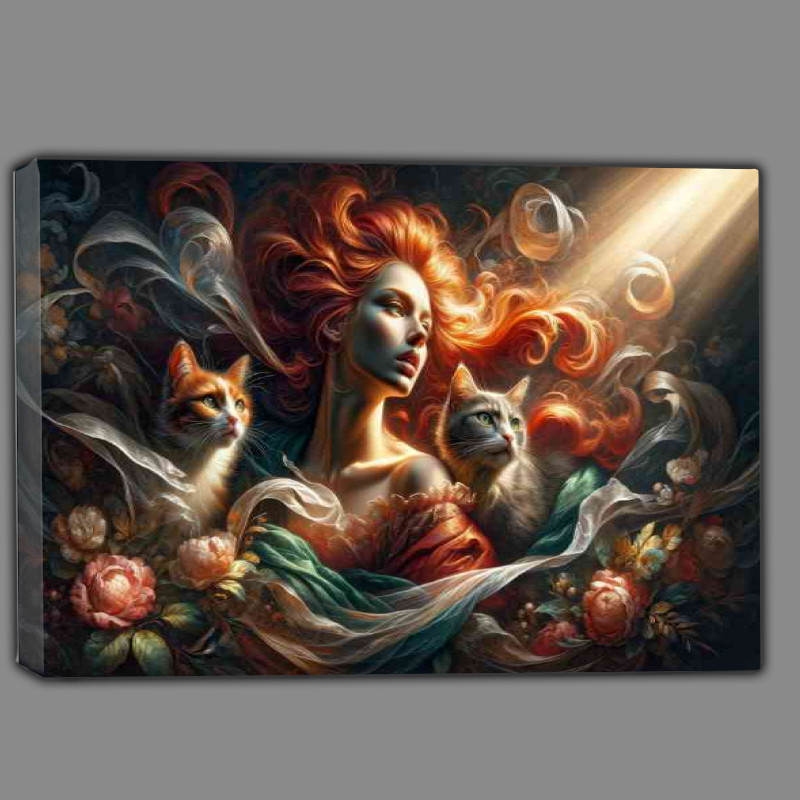 Buy Canvas : (A woman with vibrant red hair and two cats)