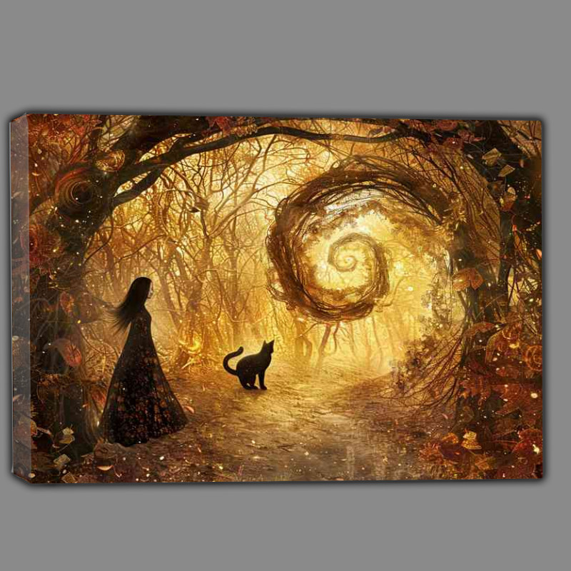 Buy Canvas : (Cat and lady in the gold forest)
