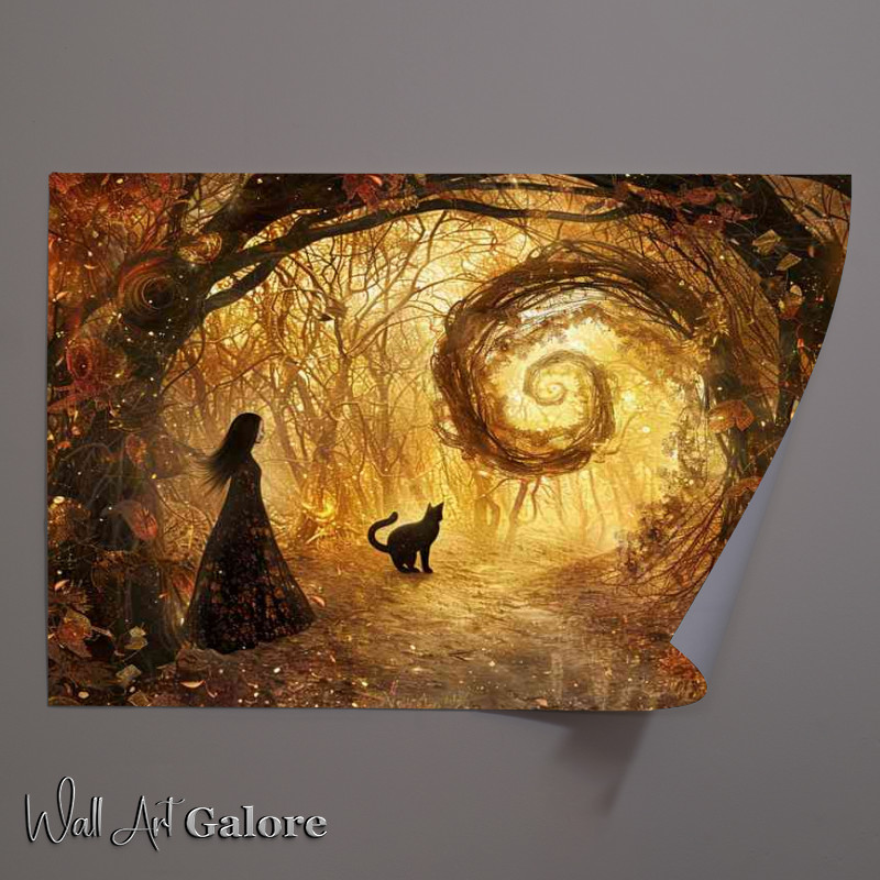 Buy Unframed Poster : (Cat and lady in the gold forest)
