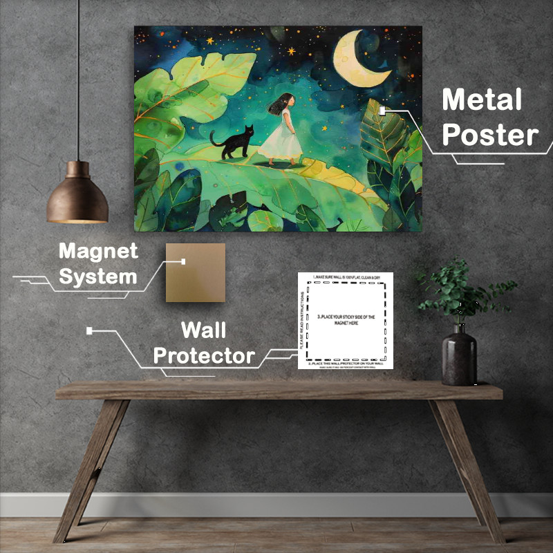 Buy Metal Poster : (Cat and the little girl enchanting)