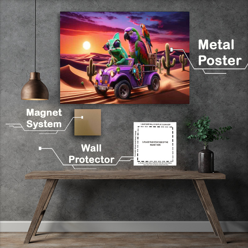 Buy Metal Poster : (Chameleon and a parrot, both sporting tiny sunglasses)