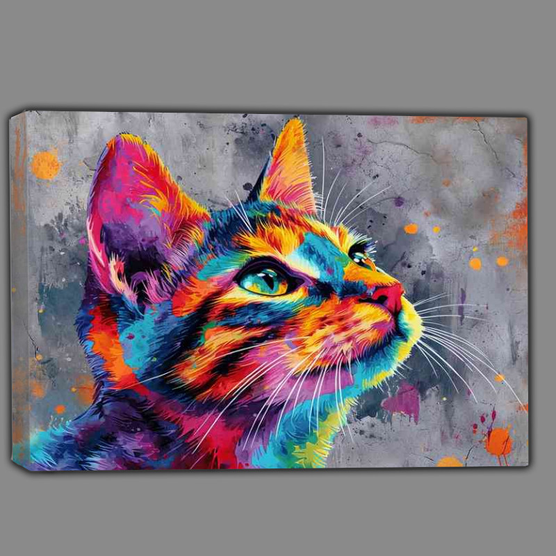 Buy Canvas : (Colorful cat gazing with a grey background)