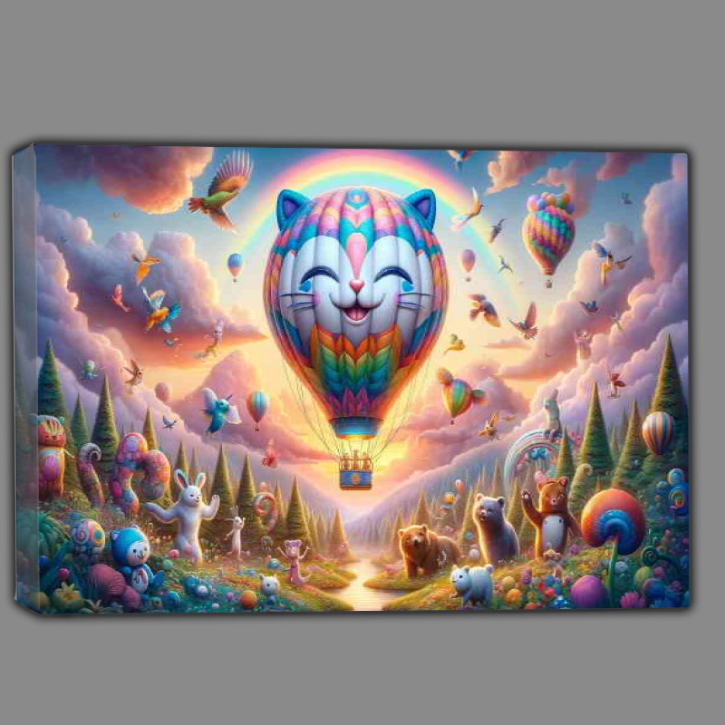 Buy Canvas : (Colorful hot air balloon shaped like a giant smiling cat)