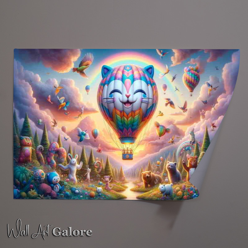 Buy Unframed Poster : (Colorful hot air balloon shaped like a giant smiling cat)