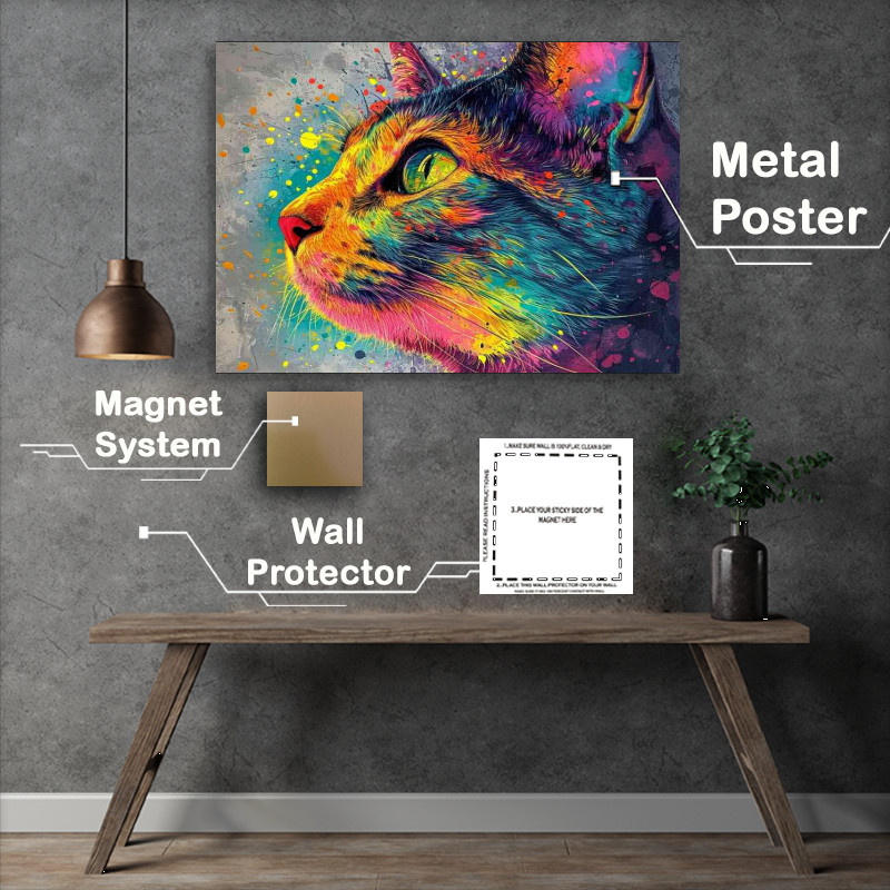 Buy Metal Poster : (Colourful cat gazing into the sky)