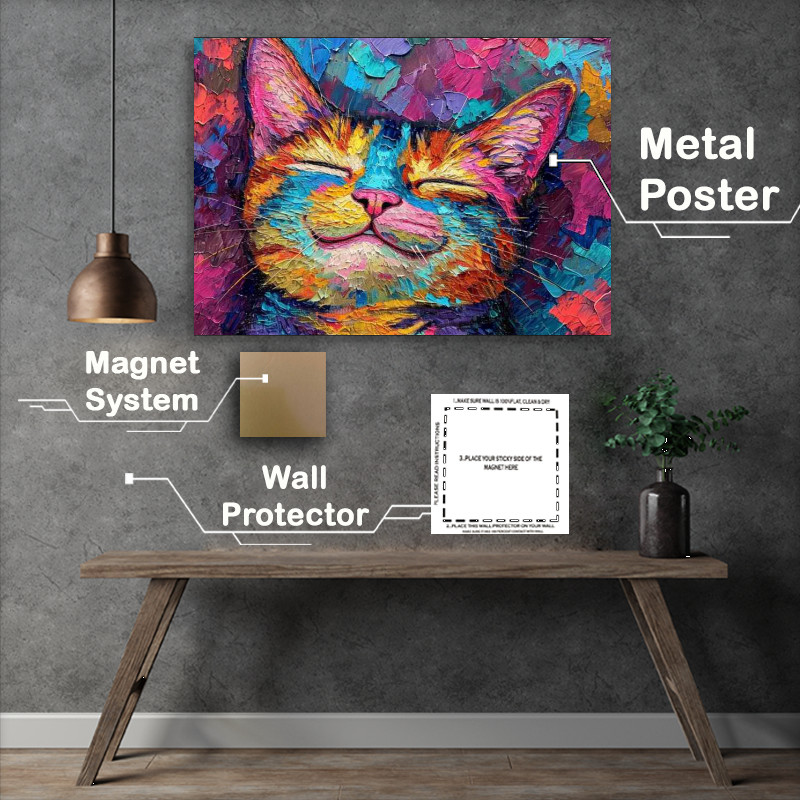 Buy Metal Poster : (Colourful cat with a smilly face)
