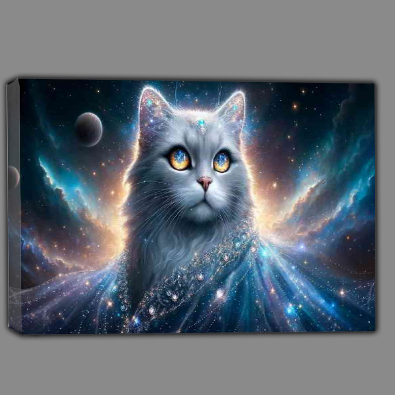 Buy Canvas : (Cosmic Cat with silver blue fur nestled among the stars)