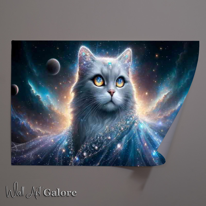 Buy Unframed Poster : (Cosmic Cat with silver blue fur nestled among the stars)