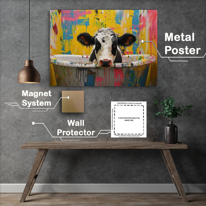 Buy Metal Poster : (Cow in a painted bath)