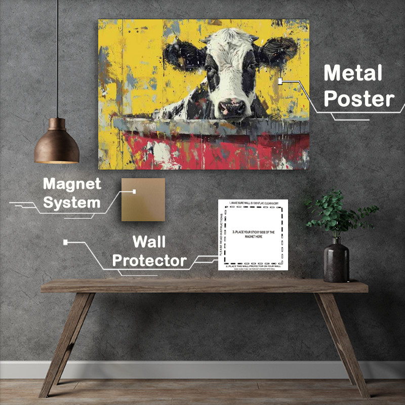 Buy Metal Poster : (Cow in a tub street art style)