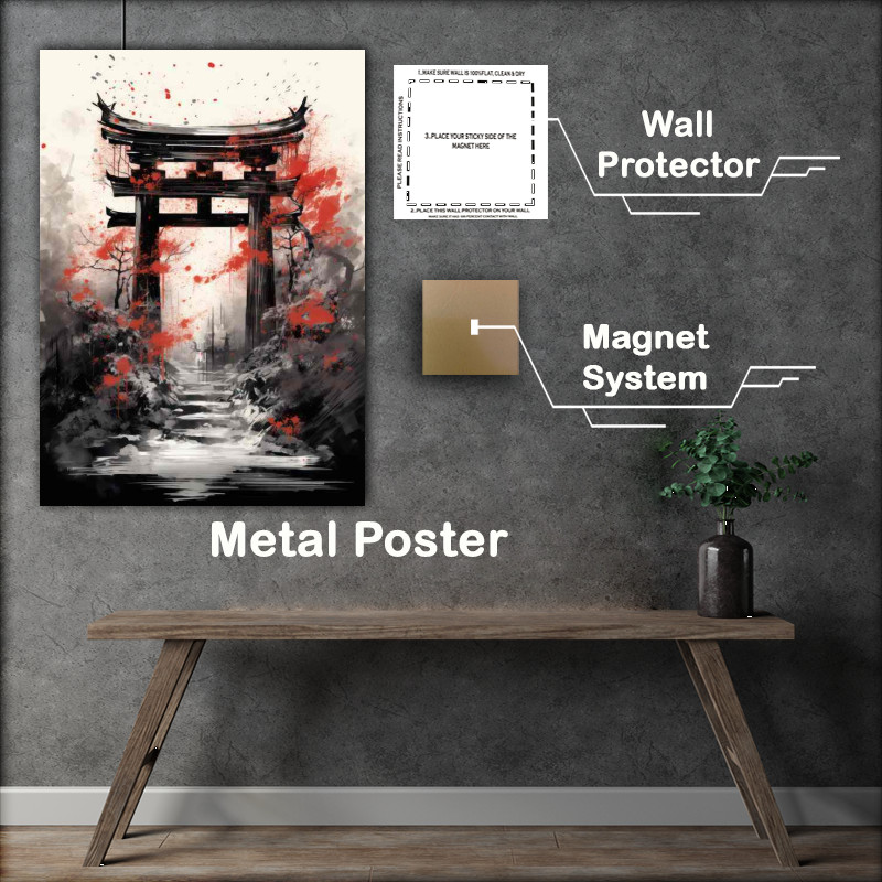 Buy Metal Poster : (Mystical Torii Moments Japanese Inkscapes)