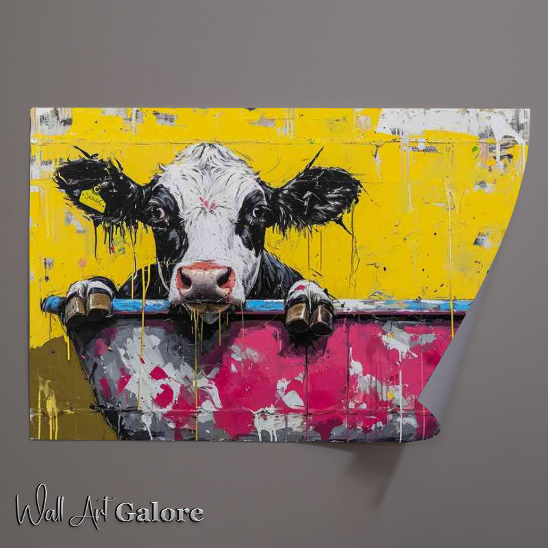 Buy Unframed Poster : (Dairy cow in a bath tub with yellow painted walls)