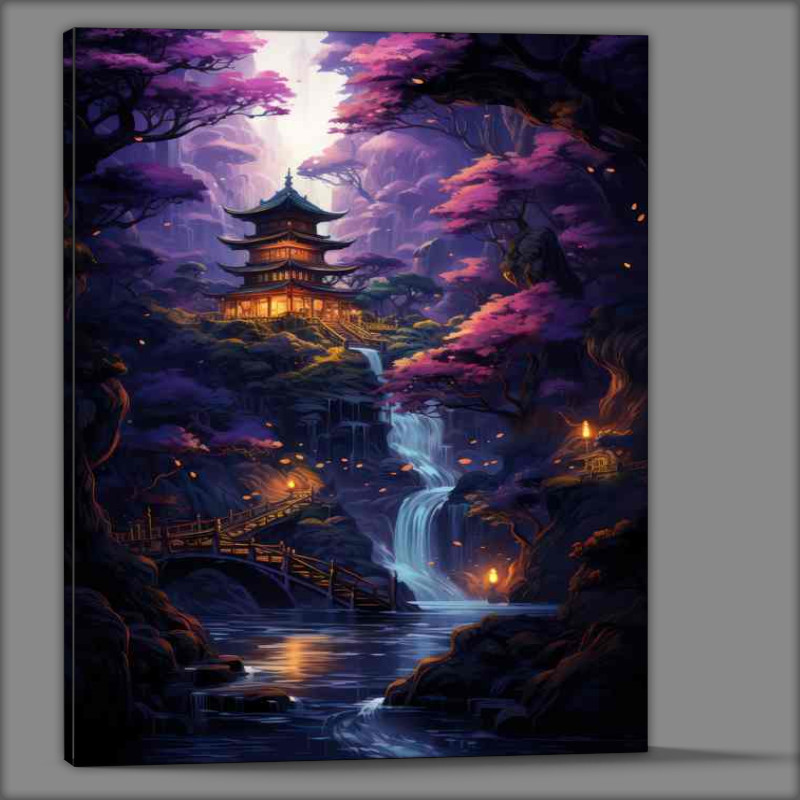 Buy Canvas : (Orange lights glowing on the Japanese style house)