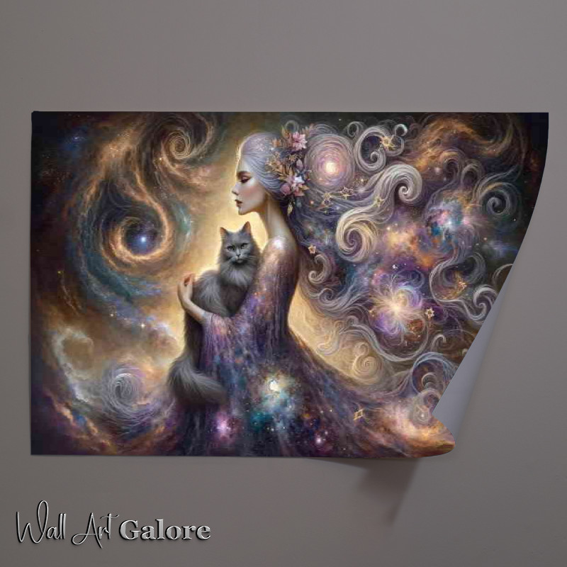 Buy Unframed Poster : (Ethereal woman with flowing hair filled with cosmic swirls stars)