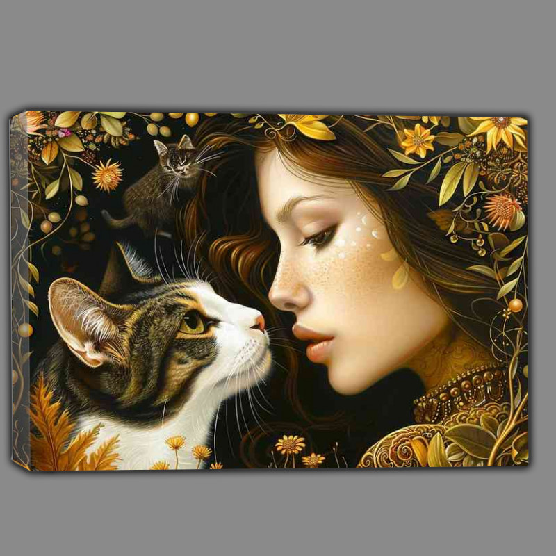Buy Canvas : (Fantasy painting of a woman with her Cat)