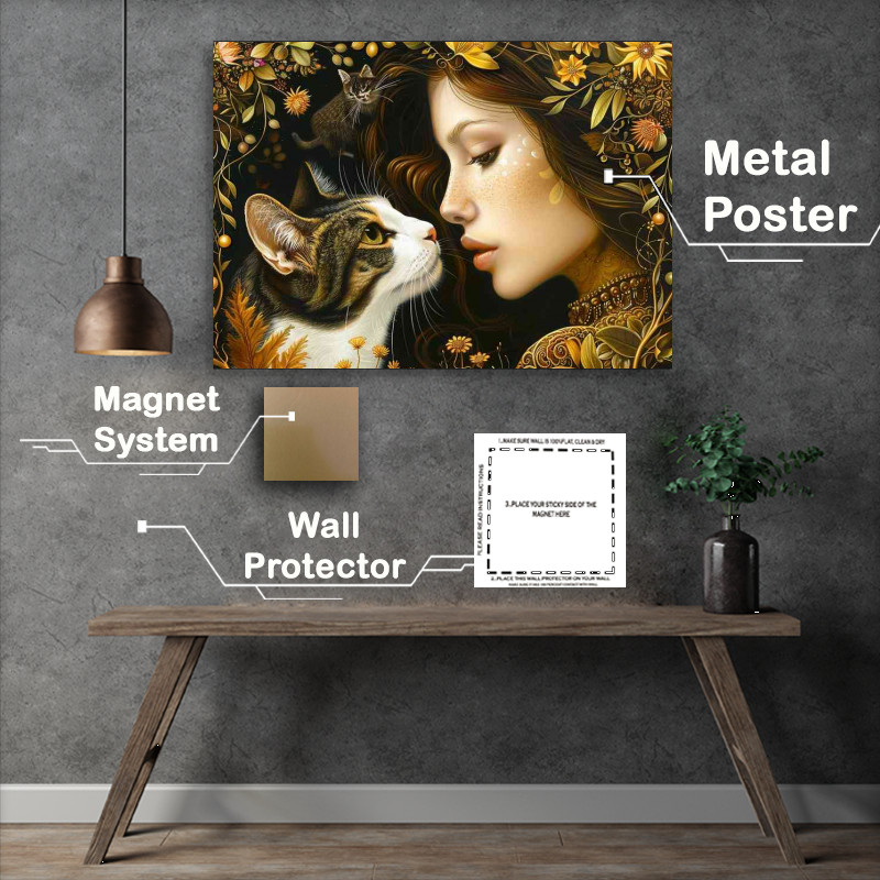 Buy Metal Poster : (Fantasy painting of a woman with her Cat)