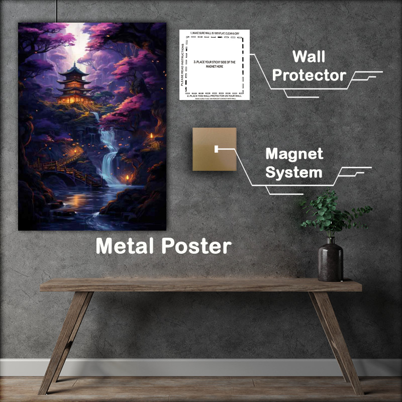 Buy Metal Poster : (Orange lights glowing on the Japanese style house)