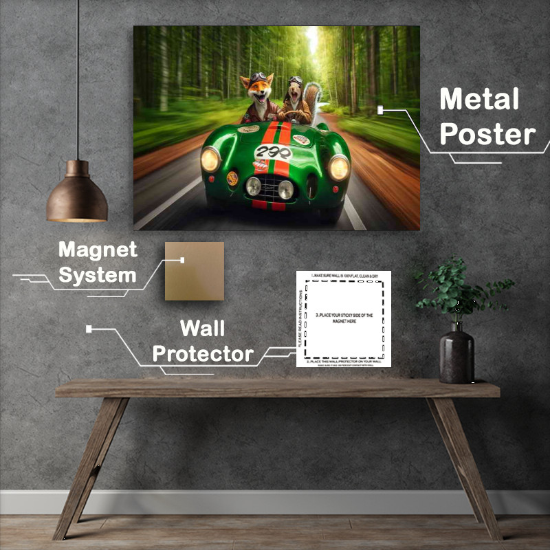 Buy Metal Poster : (Fox and a Squirrel both wearing leather pilot caps)