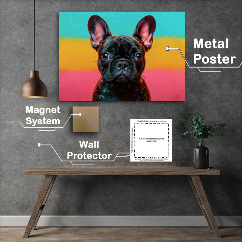 Buy Metal Poster : (French buldog in a tri coloured background)