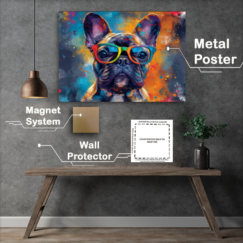 Buy Metal Poster : (French buldog with his colourful glasses on)