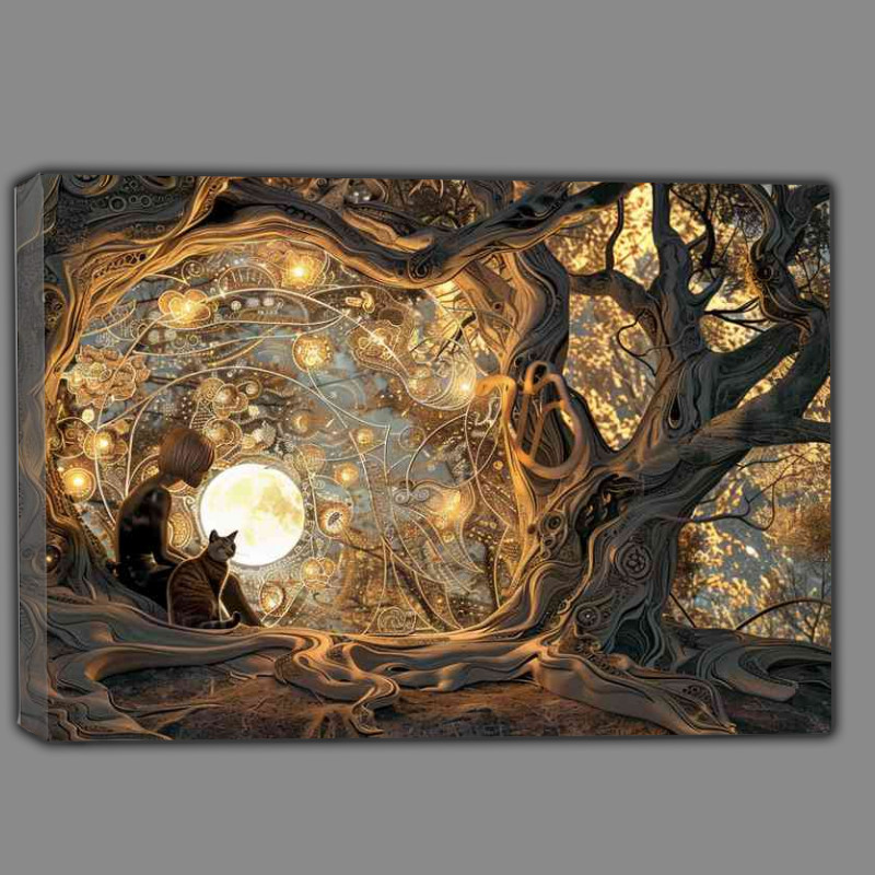 Buy Canvas : (Girl and Cat in the forest)