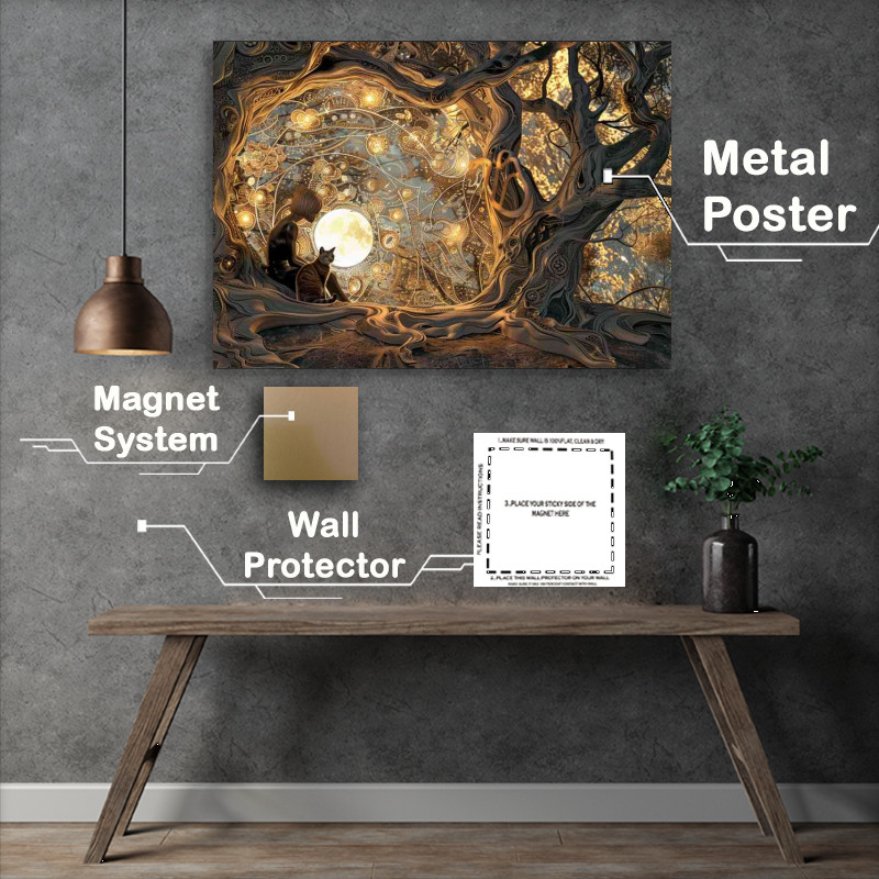 Buy Metal Poster : (Girl and Cat in the forest)
