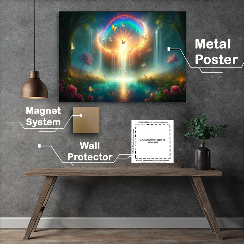 Buy Metal Poster : (Ethereal scene of butterflies swirling around a vibrant)