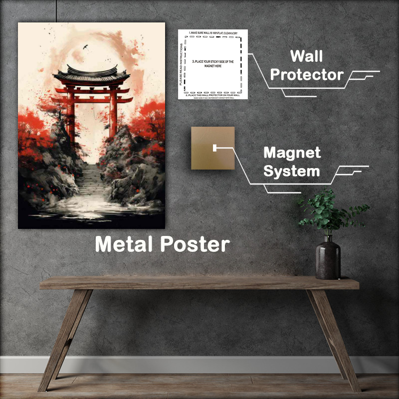 Buy Metal Poster : (Sacred Shinto Gates Ink and Watercolor Visions)