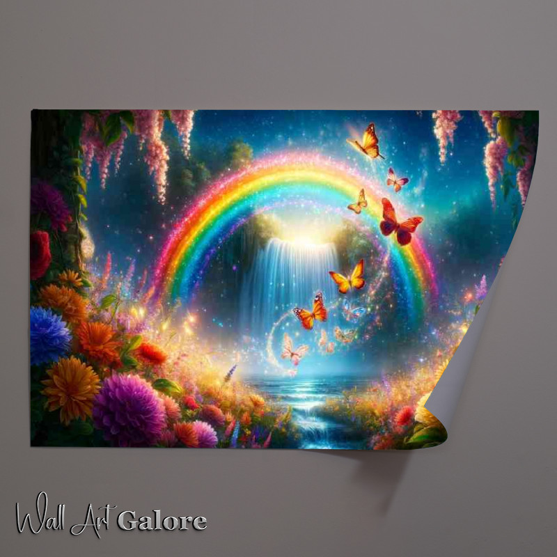 Buy Unframed Poster : (Magical vibrant butterflies flying across a rainbow)