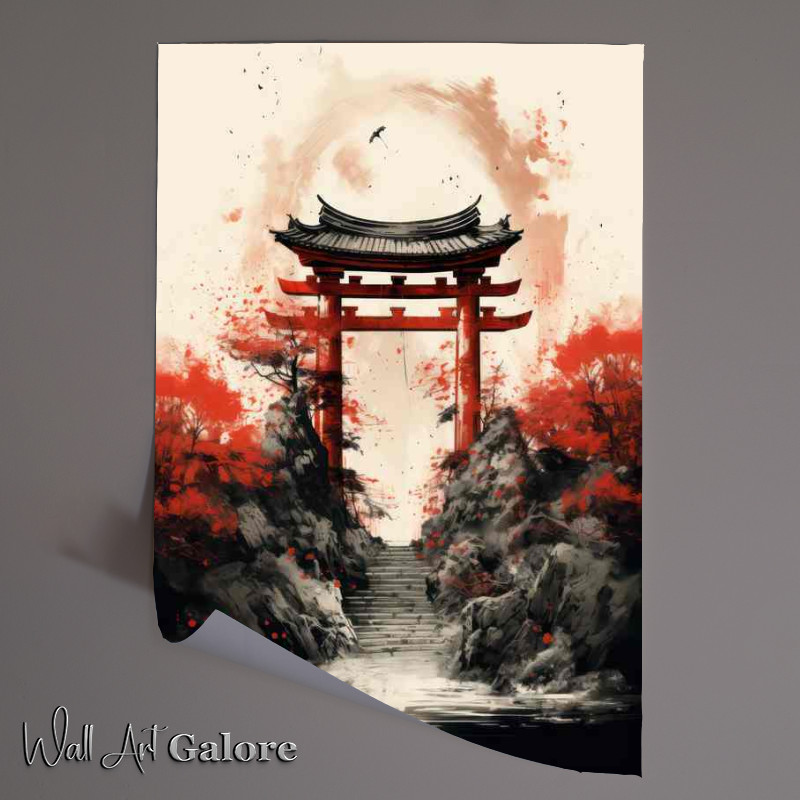 Buy Unframed Poster : (Sacred Shinto Gates Ink and Watercolor Visions)
