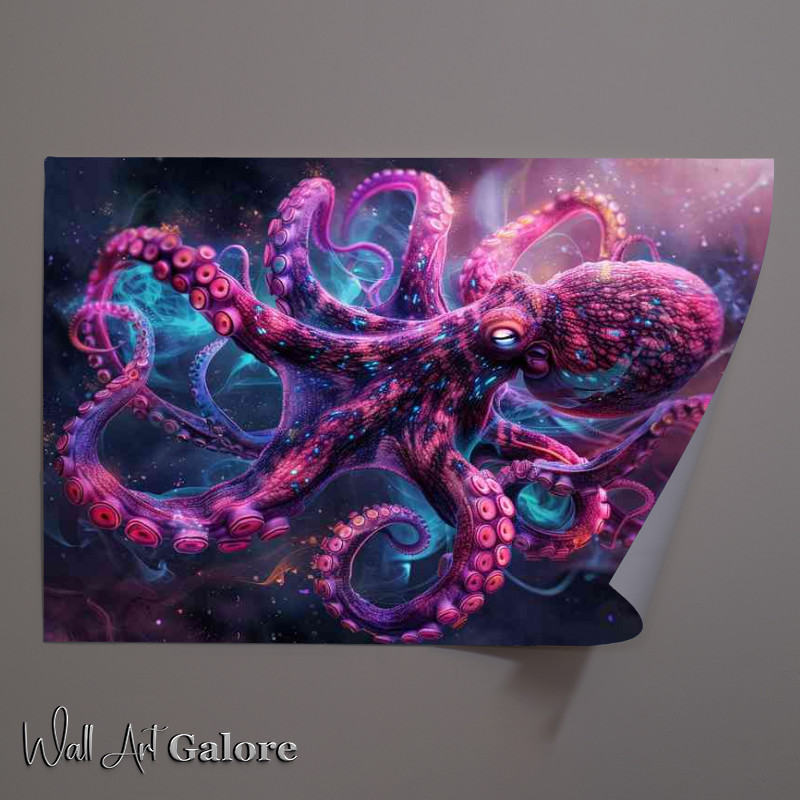Buy Unframed Poster : (A Pink Octopus with bright tentacles in the ocean)