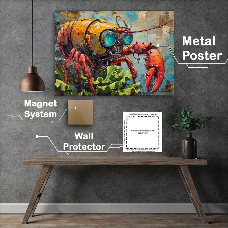 Buy Metal Poster : (Lobster and lettuce art style)