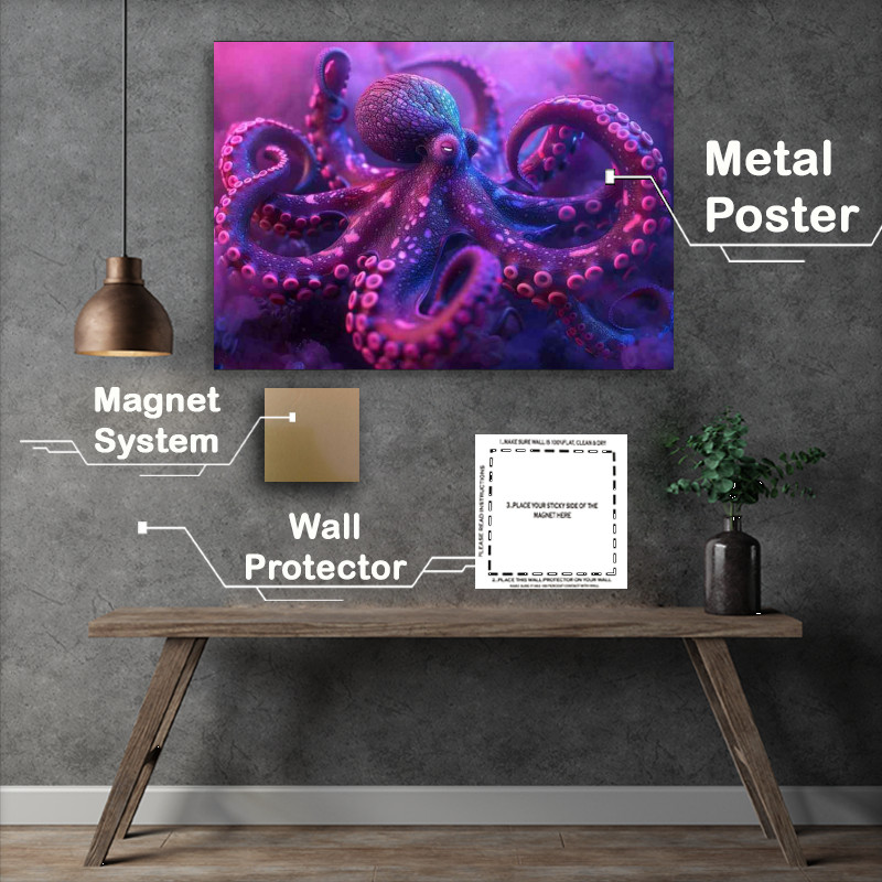 Buy Metal Poster : (Octopus in pink on the ocean floor)