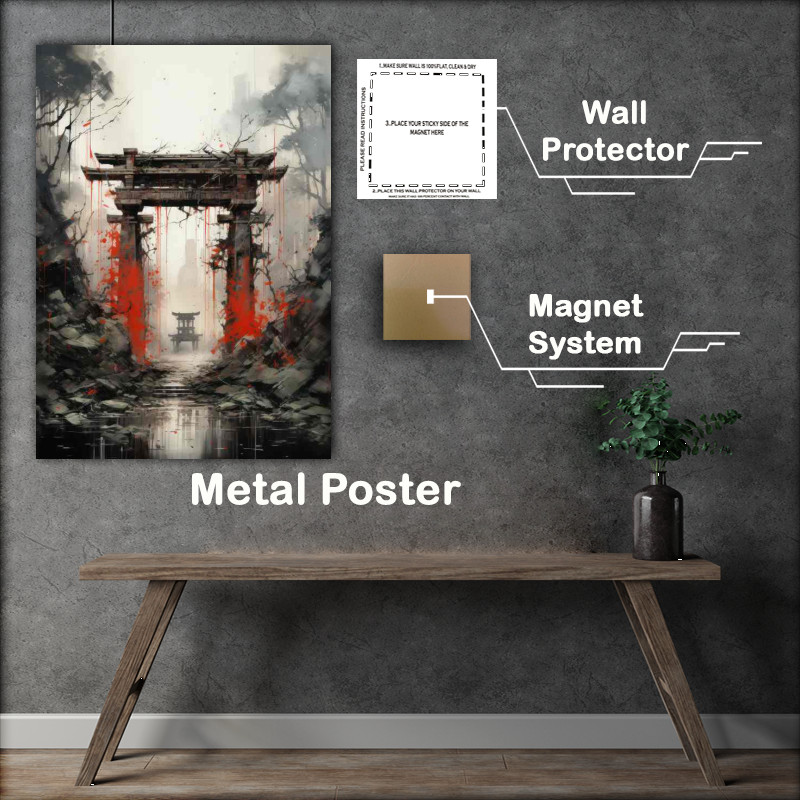 Buy Metal Poster : (Shinto Shades Torii Gate in Ink and Hue)