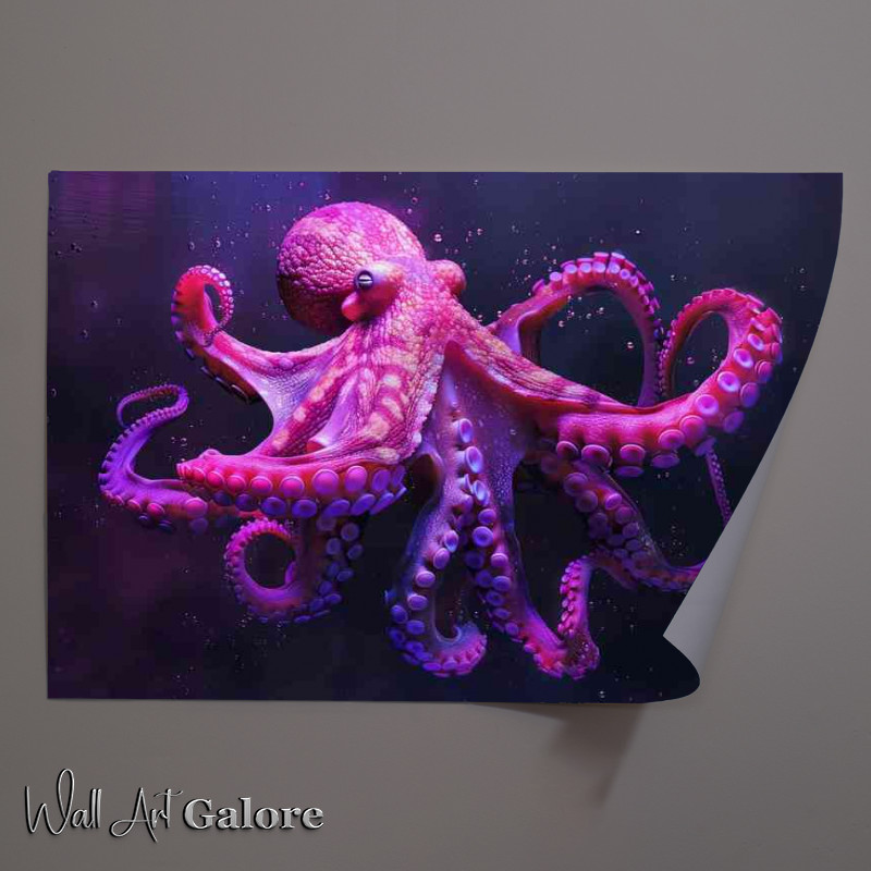 Buy Unframed Poster : (Pink Octopus in the darkness in the style of colorful)
