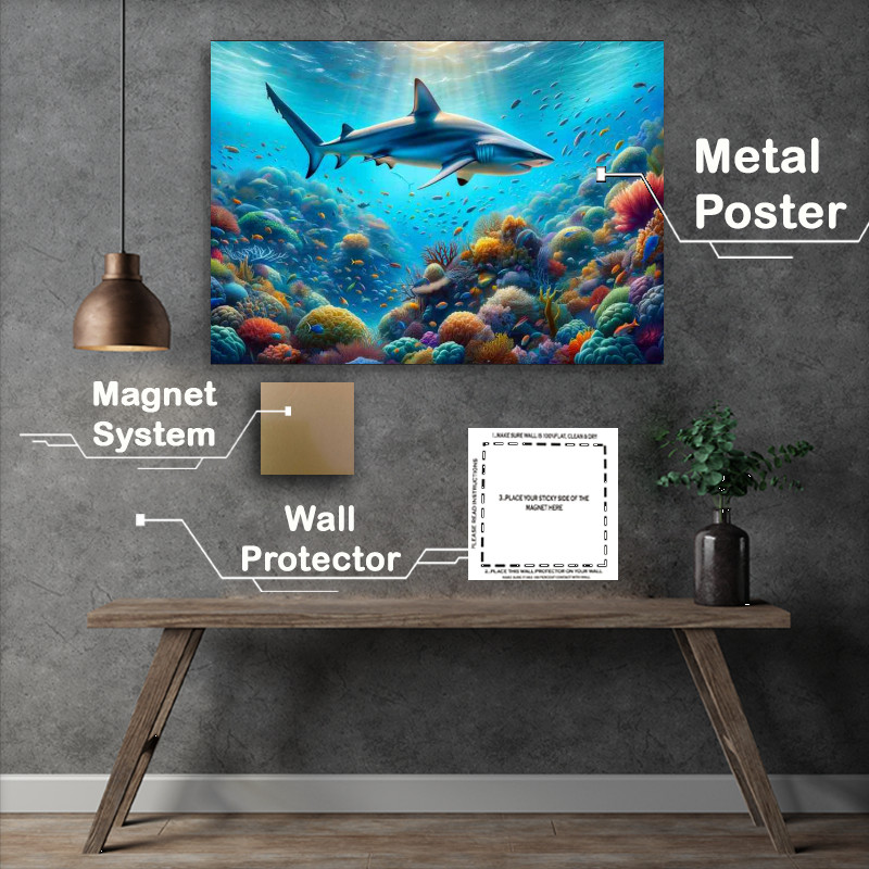 Buy Metal Poster : (serene reef shark its sleek form cutting through the tranquil waters)