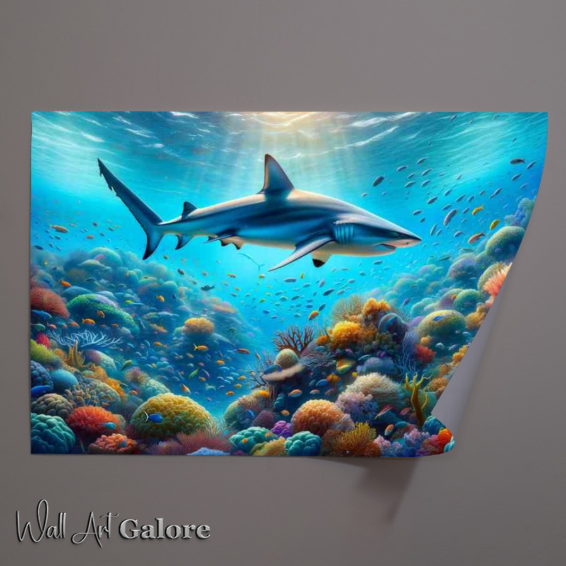 Buy Unframed Poster : (serene reef shark its sleek form cutting through the tranquil waters)