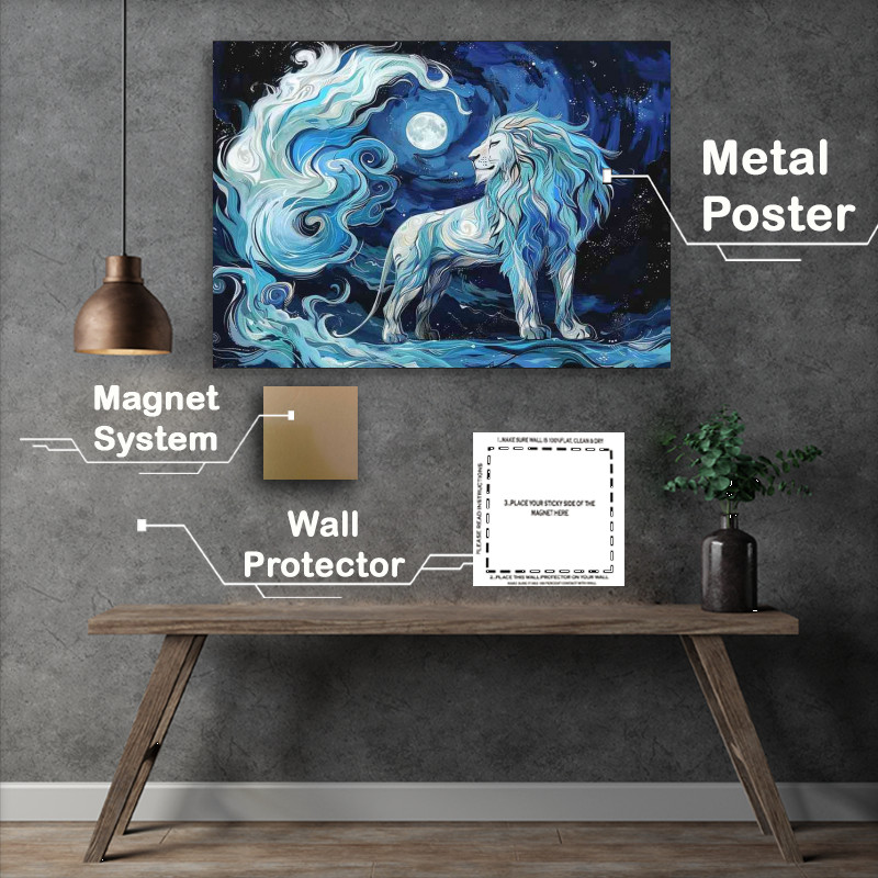 Buy Metal Poster : (A Big lion standing in the night_against the moon)